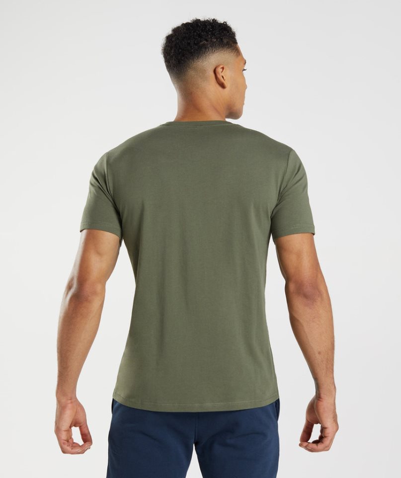 Men's Gymshark Sharkhead Infill T-Shirts Olive | NZ 7IXCEP